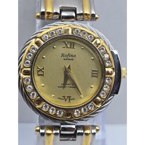 Vintage Rofina Supreme 22K Gold Plated Cable Bracelet Quartz Watch New Battery main image 4